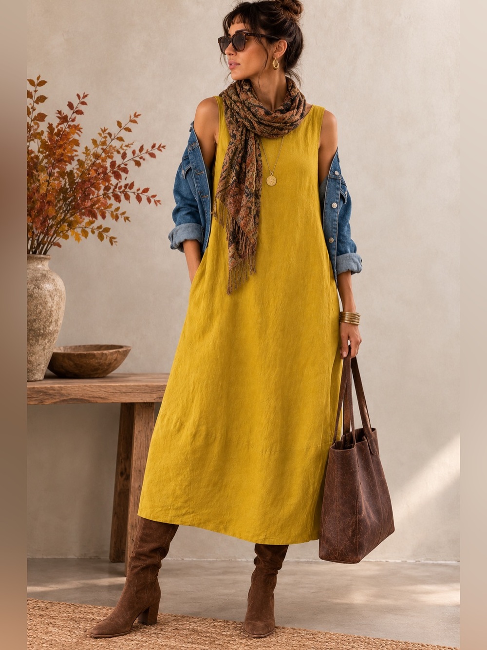APUNTOB Yellow Linen Barrel Midi Dress Balloon Cocoon Lagenlook Italy Dress XL